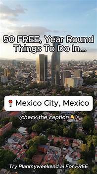 Video thumbnail for Planmyweekend.ai - Your Weekend Guide on Instagram: "25 FREE, Year-Round Things To Do in Mexico City, Mexico 👇 Don’t forget to like & follow @planmyweekend.ai 📌 1) Zócalo (Massive historic main square) 📌 2) Chapultepec Park (One of the largest city parks) 📌 3) Palacio Nacional Murals (Diego Rivera’s artwork) 📌 4) Basilica of Our Lady of Guadalupe (Sacred pilgrimage site) 📌 5) Coyoacán Neighborhood Walks (Frida Kahlo’s old stomping grounds) 📌 6) Sunday Bike Ride on Reforma (Streets closed 