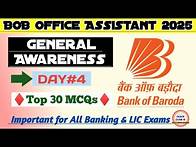 Video thumbnail for BOB Office Assistant (Peon) 2025 | General Awareness & Current Affairs MCQs | DAY-4| Bank of Baroda