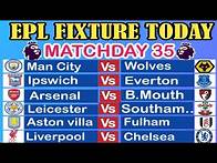 Video thumbnail for EPL Fixtures TODAY - Matchweek 35 | EPL Top scorers as of 1 may 2025 | EPL schedule game day 35 |