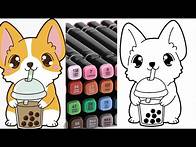 Video thumbnail for Adorable Kawaii Corgi With Milk Tea - Coloring book