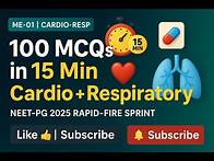 Video thumbnail for NEET-PG 2025 Sprint 🔥 100 Cardio + Resp Medicine MCQs in 30 min (ME-01) | PG Medical Entrance