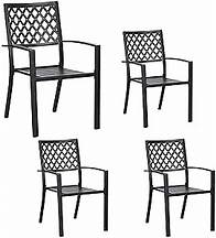 Video thumbnail for PHI VILLA Patio Dining Stackable Chairs, Outdoor Wrought Iron Furniture Set Bistro Chairs with Armrest,Black (Fishnet Pattern, 4 Set)