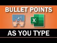 Video thumbnail for How to Insert Bullet Points As You Type in Excel
