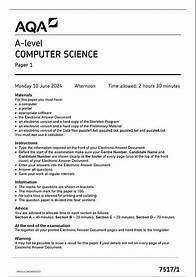 Video thumbnail for OFFICIAL JUNE 2024 AQA A LEVEL COMPUTER SCIENCE 75171 PAPER 1 MERGED QUESTION PAPER MARK SCHEME