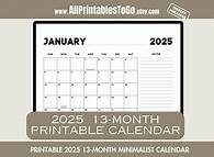 Video thumbnail for Printable 2025 Monthly Calendar With Side Notes Section, Minimalist 13-month Landscape Calendar, Monday and Sunday Weeks, US Letter & A4 - Etsy