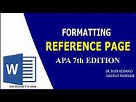 Video thumbnail for APA 7th Edition: Formatting the APA Reference Page | Basic for Format APA Style References Page