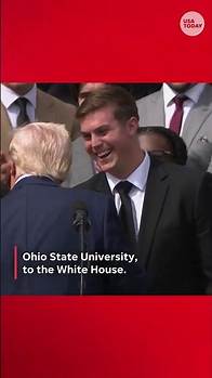 Video thumbnail for Ohio State football visits White House to celebrate national championship #Shorts