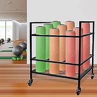 Video thumbnail for Yoga Mat Storage Racks Multi-Layer Yoga Mat Holder,Dumbbells Kettlebells Foam Roller Cart Home Gym Storage Rack Towel Storage Workout Equipment Storage Organizer with Wheels for Gym Workout Equipment
