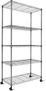 Video thumbnail for Whitmor 5 Tier Shelving Unit, Adjustable Storage Shelves with Wheels, Wire Shelving, 400 lbs Capacity per Shelf, Max 2000 lbs Total for Pantry, Kitchen, Garage, 30" L x 14" W x 59" H, Blacka