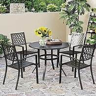 Video thumbnail for PHI VILLA 5 Piece Outdoor Metal Patio Dining Set, 4 Wrought Iron Chairs and 37.8" Round Table with 1.57" Umbrella Hole for Garden, Lawn, Poolside, Balcony, Black