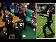 Video thumbnail for Robert Kyagulanyi Ssentamu aka Bobi Wine shows his might in a brawl in the Ugandan parliament