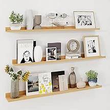 Video thumbnail for Axeman 48 Inch Floating Shelves with Lip, Set of 3 - Oak - Wall Mounted Shelves for Storage and Display - Engineered Wood - 22 lbs Weight Capacity