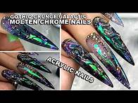 Video thumbnail for GOTHIC GRUNGE Cosmic Molten Crome Acrylic Nails | LONG Stiletto Nail | DARK Iridescent AURORA #nails