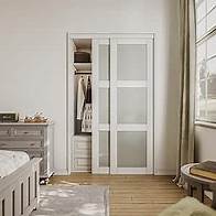 Video thumbnail for 48" x 80' Sliding Closet Door, Fingerprint-Resistant 3-Lite Tempered Frosted Glass with Good Privacy & Water-Resistant Frame, Build Quality (Double 25' Pre-assembled Panels with Hardware Kit)