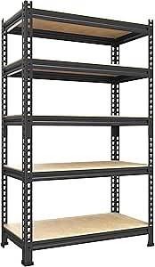 Video thumbnail for PrimeZone Storage Shelves 5 Tier Adjustable Garage Storage Shelving, Heavy Duty Metal Storage Utility Rack Shelf Unit for Warehouse Pantry Closet Kitchen, 28" x 12" x 59", Black