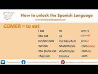 Video thumbnail for How to conjugate COMER and BEBER regular Spanish present tense "er" verbs and learn food vocab