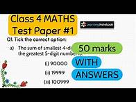 Video thumbnail for Class 4 maths test paper || Maths for class 4 || Marks 50 Sample test paper