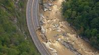 Video thumbnail for Aerial video shows North Carolina interstate washed away by Helene flooding