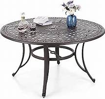 Video thumbnail for MFSTUDIO Cast Aluminum 54" Round Patio Dining Table with Retro Design Pattern, Umbrella Hole, Outdoor Table for 4-6, Frosted Golden Black