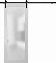 Video thumbnail for Sliding Lite Barn Frosted Glass Door 42 x 84 | Planum 2102 White Silk | 8FT Rail Hangers Stops Hardware Set | Modern Solid Core Interior Door Eco-Veneer
