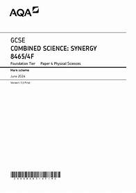 Video thumbnail for 2024 AQA GCSE Combined Science Synergy Mark Scheme Paper 4 8465 4f FoundATIon Tier Physical Sciences