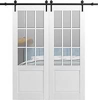 Video thumbnail for Sturdy Double Barn Door 48 x 80 inches with | Felicia 3599 White Silk with Clear Glass | 13FT Rail Hangers Heavy Set | Solid Panel Interior Doors