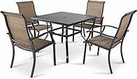 Video thumbnail for NUU GARDEN 5 Piece Patio Dining Set Outdoor Table and Chairs Set for Garden Patio Backyard, 4 Textilene Dining Chairs and 1 Iron Patio Table with Umbrella Hole, Black and Brown