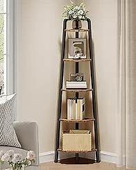 Video thumbnail for Corner Shelf, 5-Tier Ladder Corner Shelf, Ladder Bookshelf, 59.6" Tall Vertical Display Stand, Metal Frame Bookshelf, for Living Room, Bedroom, Kitchen, Rustic Brown and Black TCJ20BF