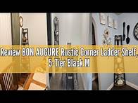 Video thumbnail for Review BON AUGURE Rustic Corner Ladder Shelf, 5-Tier Black Metal Wood Corner Bookshelf, Narrow Corne
