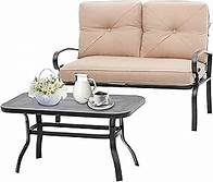 Video thumbnail for Incbruce Patio Loveseat with Coffee Table - Outdoor Bench with Cushion,2 Piece Wrought Iron Outdoor Loveseat Metal Frame Porch Furniture Set for Patio, Poolside, Garden (Brown)