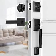 Video thumbnail for Brightify Black Front Door Handle, Matte Black Exterior Door Handle with Door Lever, Modern Front Door Lock Set, Adjustable Deadbolt with Single Cylinder, Reversible for Right&Left