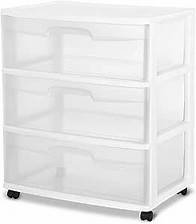 Video thumbnail for Sterilite Wide 3 Drawer Storage with Wheels, Plastic Rolling Organization Cart, White Frame