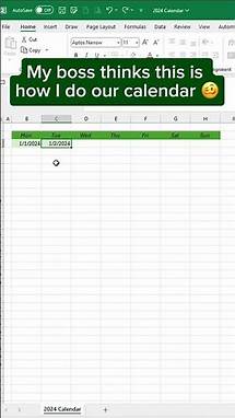Video thumbnail for Create a 2024 Excel Calendar in SECONDS