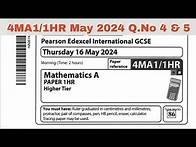 Video thumbnail for 4MA1/1HR / Q.No 4 &5 Thursday 16 May 2024 Mathematics IGCSE Edexcel