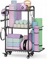 Video thumbnail for Weight Rack for Home Gym, All in One Yoga Mat Storage Rack, Workout Equipment Storage with Wheels and Hooks for Dumbbells Kettlebells Foam Rollers, Powder Coated Finish Steel