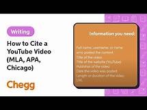 Video thumbnail for How to Cite a YouTube Video (MLA, APA, Chicago) | Chegg