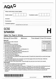 Video thumbnail for Official summer 2024 AQA GCSE SPANISH 8698 WH Paper 4 Writing Higher Tier Merged Question Paper + Ma