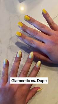 Video thumbnail for Glamnetic (@glamnetic) - Glamnetic vs. drug store press-on nails 👀 Nail style: Yellow Pop 💛 #glamnetic #pressonnails #strongpressons #glamneticnails