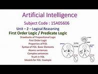 Video thumbnail for First Order Logic-Predicate Logic-Artificial Intelligence-Logical Reasoning-Unit-2-15A05606