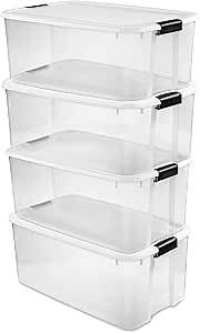 Video thumbnail for Sterilite 4-Pack Ultra Latching Box, Large Storage Bins w/ Lids, Clear Plastic, 116 Quart