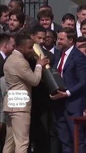 Video thumbnail for VP JD Vance drops college football trophy during White House visit | REUTERS