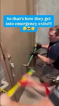 Video thumbnail for Firefighters demonstrate how to open an emergency exit door #jjsafetyllc #safetyfirst #safetyfails
