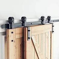 Video thumbnail for SMARTSTANDARD 6.6 Feet Bypass Sliding Barn Door Hardware Kit - for Double Wooden Doors-Single Track - Smoothly & Quietly - Easy to Install-Fit 67" Opening