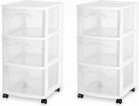 Video thumbnail for Sterilite 3 Drawer Storage Cart, Plastic Rolling Cart with Wheels Organize Clothes in Bedroom Closet, Easy Assembly, White with Clear Drawers, 2-Pack