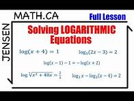 Video thumbnail for 7.4 Solving Logarithmic Equations (full lesson) | grade 12 MHF4U | jensenmath.ca