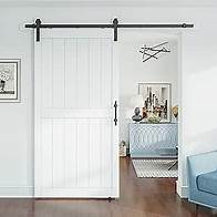 Video thumbnail for SmartStandard 42 x 80 in Sliding MDF Barn Door with 7FT Sliding Door Hardware Kit & Handle, Pre-Drilled Ready to Assemble, Waterproof PVC Coating, White, H-Frame