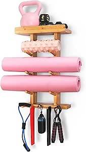 Video thumbnail for Bamboo Yoga Mat Holder Wall Mount - Yoga Mat Storage Wall Mount - Top Shelf and Gym Accessory Holder - Yoga Mat Rack Home Gym Storage Organizer