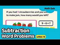 Video thumbnail for Subtraction Word Problems within 10 | Math quiz for kids