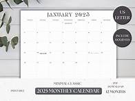 Video thumbnail for 2025 Calendar With Holidays, Printable Calendar, 2025 Monthly Calendar, Monthly Planner, 2025 Calendar PDF, Wall Calendar, Desk Calendar - Etsy