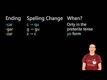 Video thumbnail for Spanish 2- Preterite tense of -car -gar -zar verbs